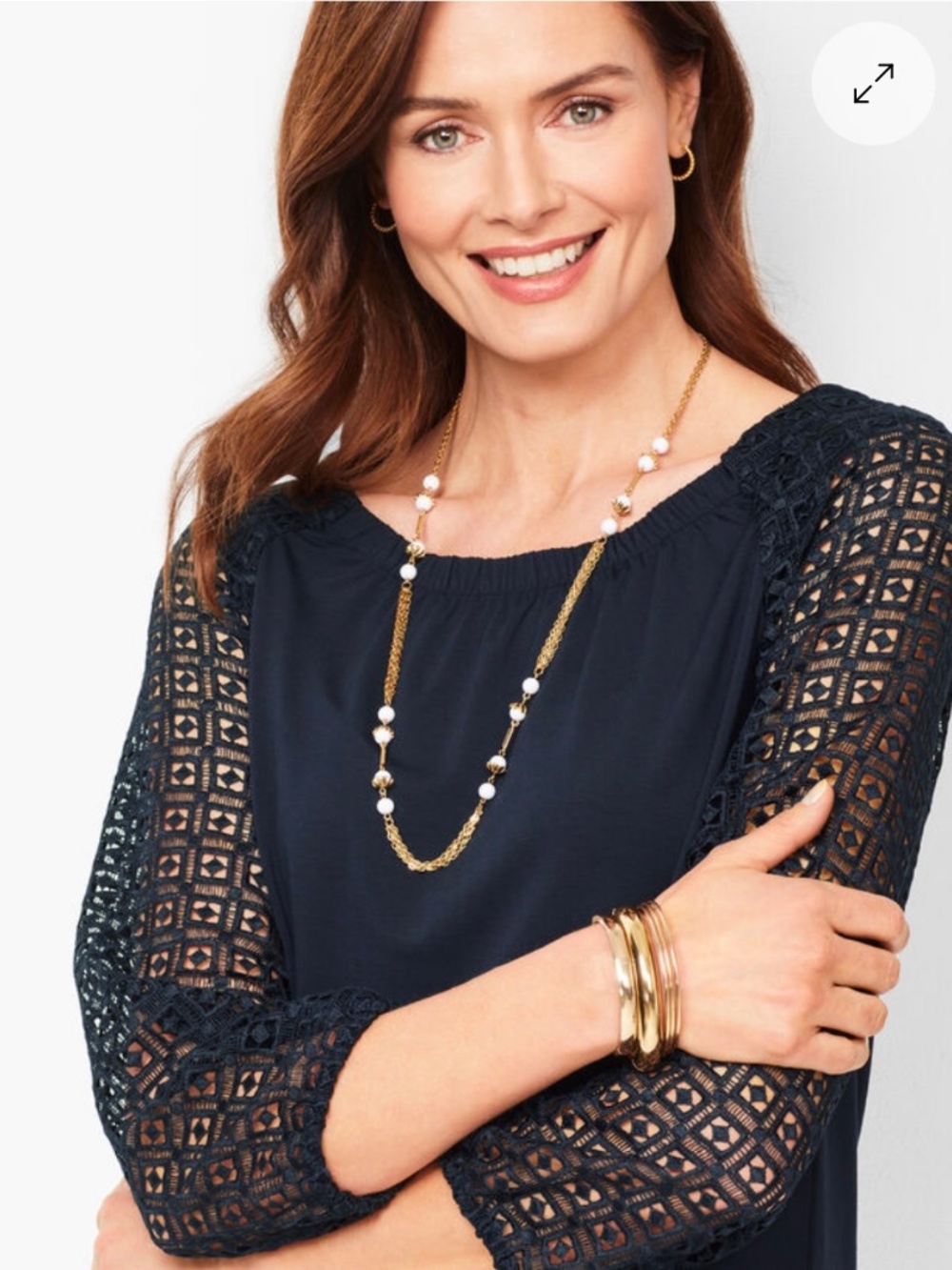 Talbots Lace Point Top, Large, Black